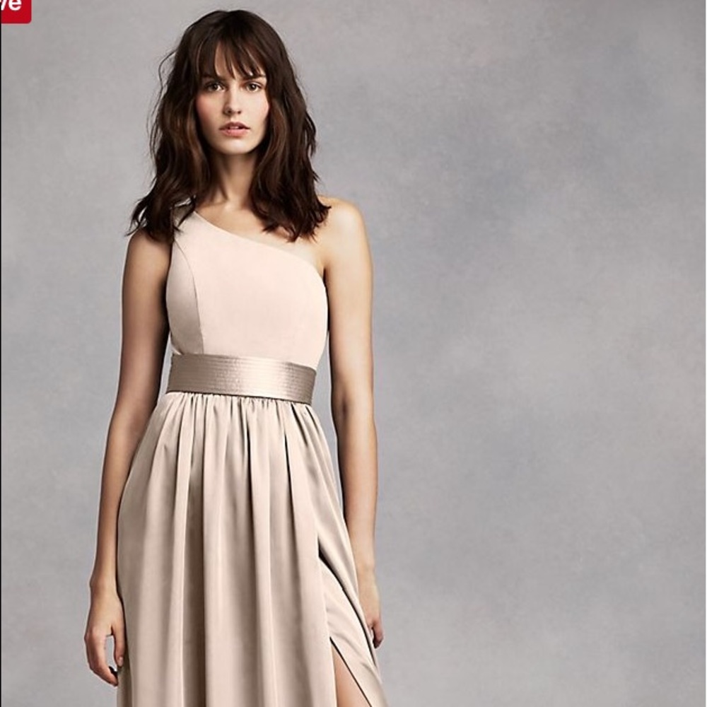 Vera Wang champagne one shoulder dress